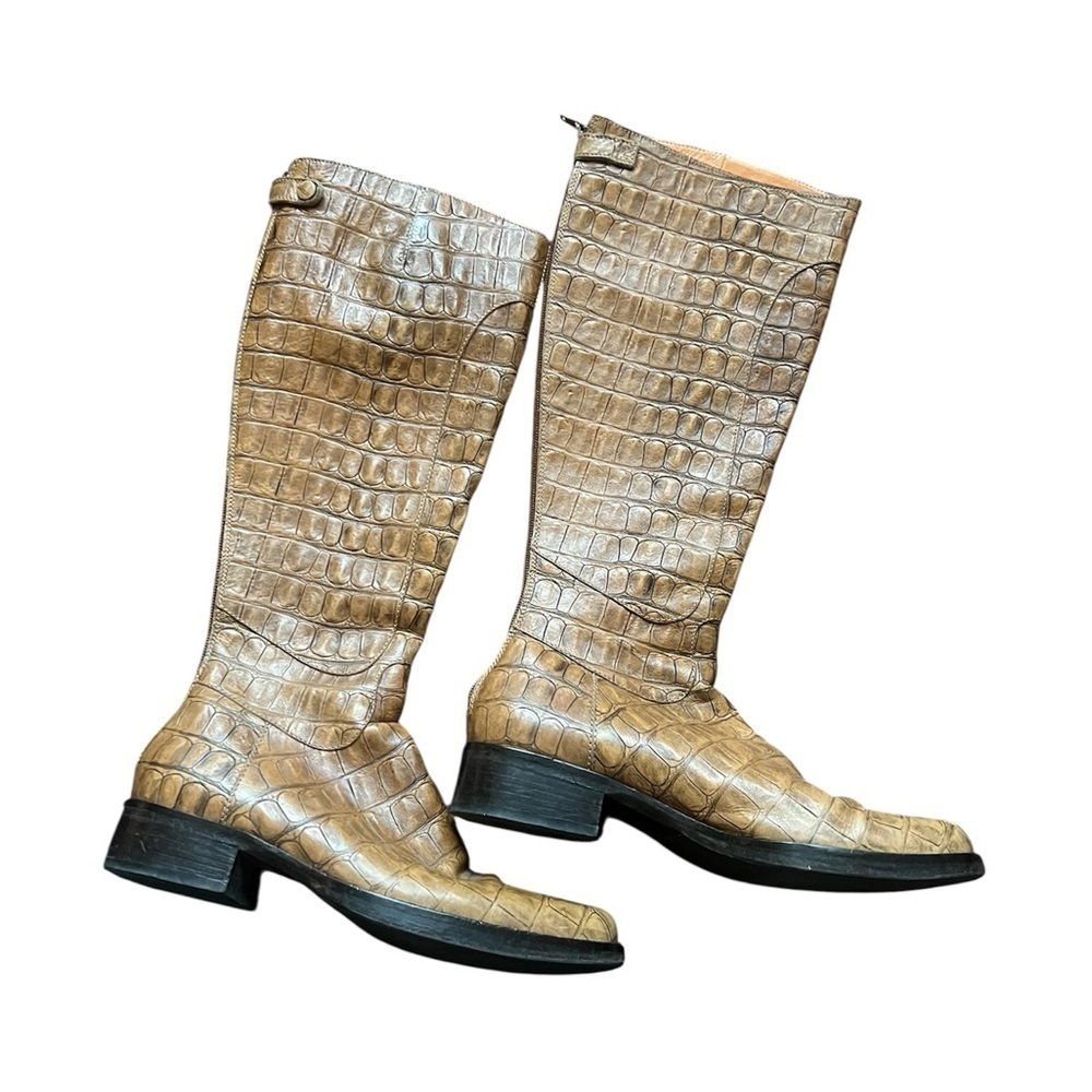 MaxMara Crocodile Banana Yellow Riding Boots, size 36